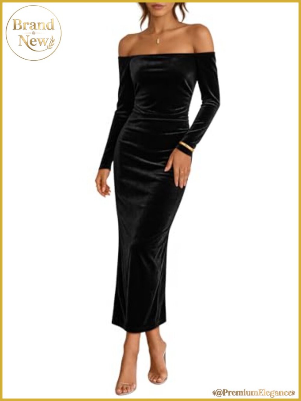 Velvet Off Shoulder Formal Bodycon Maxi Dress Long Sleeve Ruched